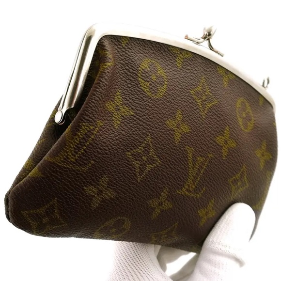LOUIS VUITTON Vintage Kiss Lock Monogram Pouch Clutch Bag Kisslock RARE - Picture 1 of 15